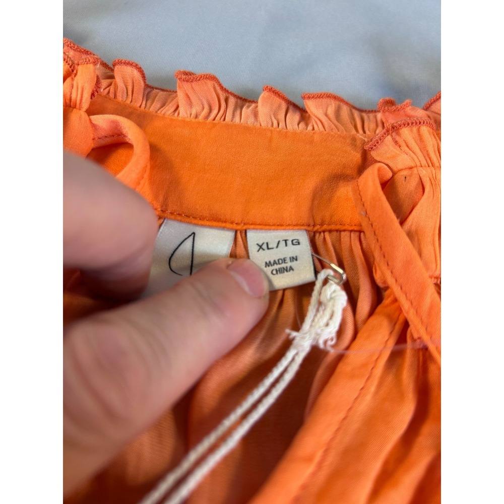Joie Women XL Orange Peasant Blouse Ruffle Neck Boho Top Long Sleeve Peasant NWT - Picture 4 of 12